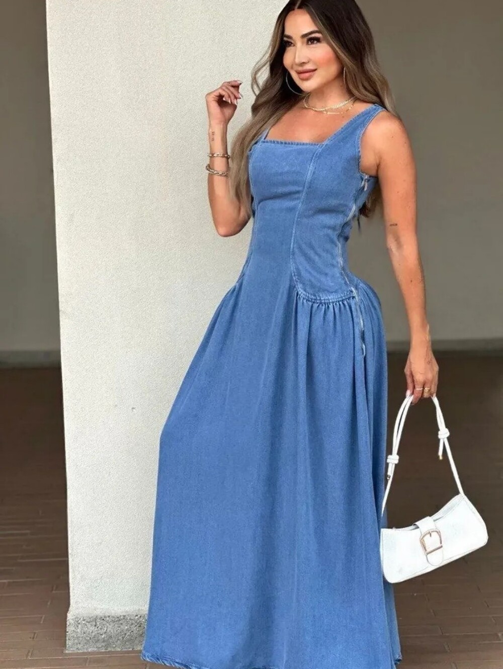 Sleeveless Blue Maxi Denim Dress - Casual Summer Style